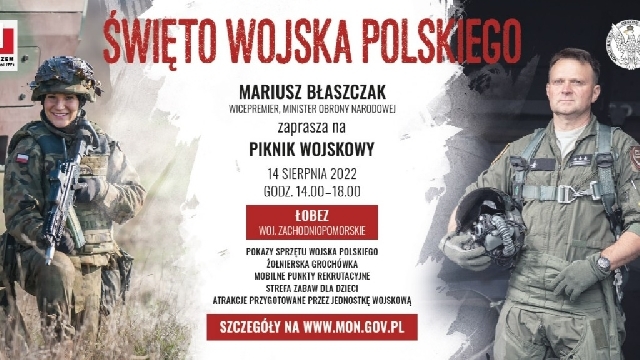 Zapraszamy na piknik wojskowy w Łobzie. Niedziela 14 sierpnia 2022r. Stare Boisko.