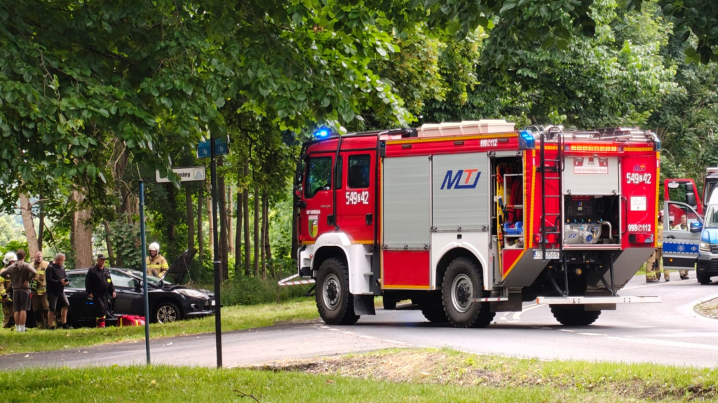 Dwie osoby trafiły do szpitala po zderzeniu na DW171 w Grzmiącej