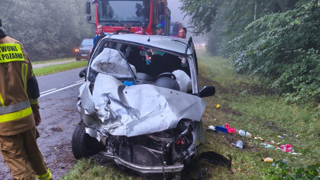Dachowanie samochodu na drodze wojewódzkiej nr 102 między Dziwnowem a Dziwnówkiem