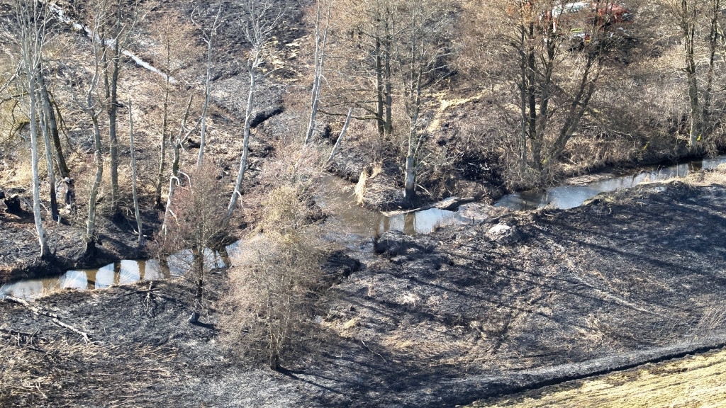 Pożar traw i nieużytków w gminie Węgorzyno. Spłonęło około 5 hektarów