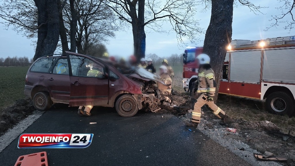 Auto w drzewo. Dwie osoby poszkodowane