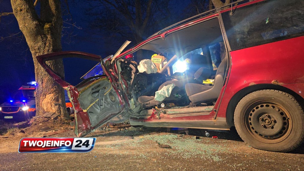 Auto w drzewo. Dwie osoby poszkodowane