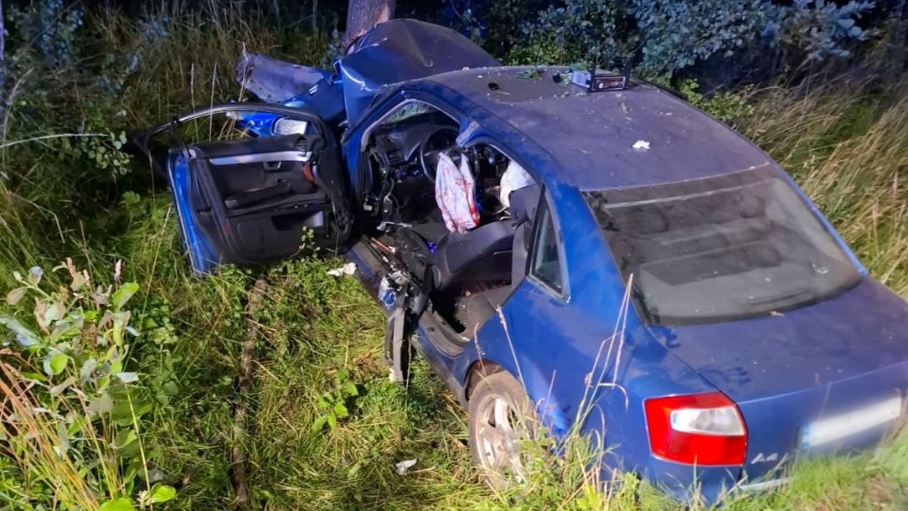Wypadek w gminie Płoty. Samochód uderzył w drzewo, jedna osoba ranna
